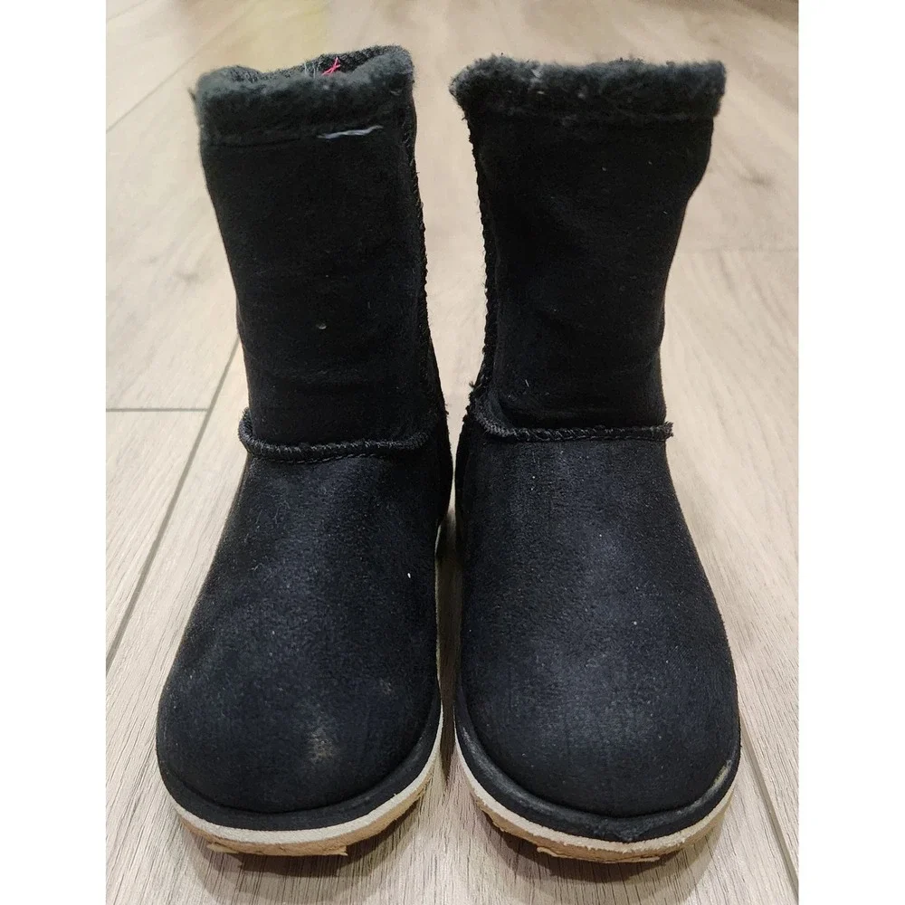 Kids Girls Black Faux‎ Fur Lined Winter Boots Size 8